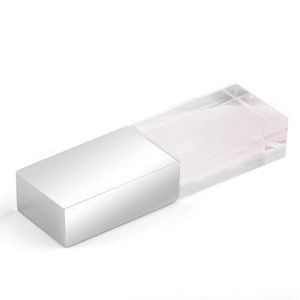Флеш накопитель USB 2.0 Кристалл, металл/стекло, прозрачный/серебристый, подсветка белым,16 GB