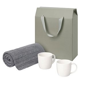 Подарочный набор Дафна (Dafna), Фадо (Fado), серый  в коробке-пакете (две фарфоровых кружки, плед)