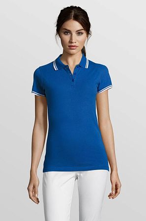 Рубашка поло женская Pasadena Women 200 с контрастной отделкой, ярко-синяя с белым, размер XXL