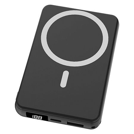 Магнитный внешний аккумулятор Quantum с беспроводной зарядкой (15W), 10000 Mah, черный