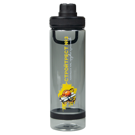 Бутылка для воды Oslo Print Sample "Стройтрест", 700 мл, пластиковая, с силиконовым кольцом, черная