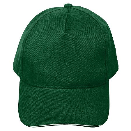 Кепка 5- панельная Oxford 300, c белым сендвичем, темно-зеленая