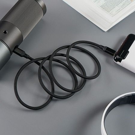 Кабель COIL магнитный для зарядки и передачи данных, 100Вт, 480Мб/с, нейлоновая оплетка, черный