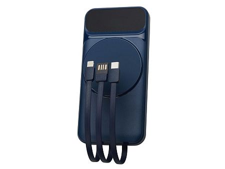 Магнитный беспроводной внешний аккумулятор со встроенными кабелями «Мэни», 10000 мАч