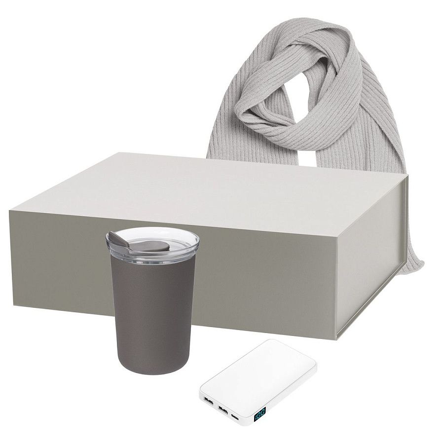 Подарочный набор Strada, Ancor, Forges, серый (термокружка, аккумулятор, шарф)