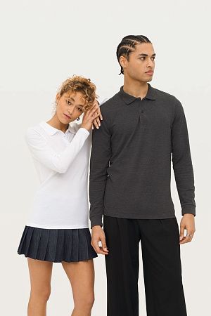 Рубашка поло женская с длинным рукавом Perfect LSL Women, черный меланж, размер S