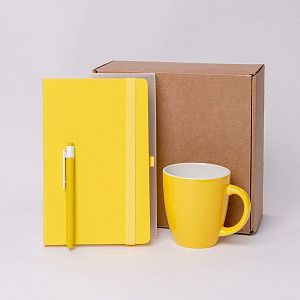 Подарочный набор JOY: блокнот, ручка, кружка, коробка, стружка; жёлтый