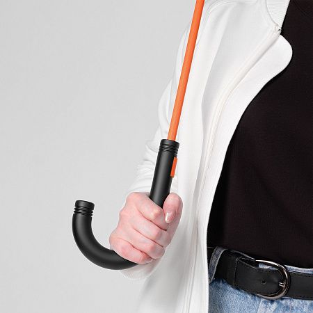 Зонт-трость Квантум (Quantum), черный/оранжевый