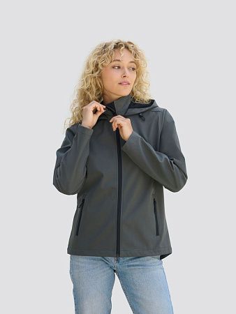 Куртка софтшелл с капюшоном женская Race Women, темно-серая, размер XL