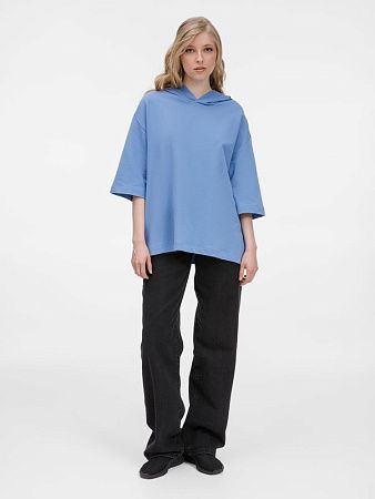 Футболка оверсайз унисекс с капюшоном Neofit, синяя, размер M/L