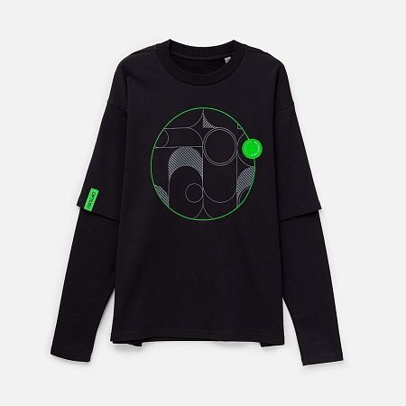 Футболка оверсайз с двойным рукавом Kosmos, черная, размер XL/2XL