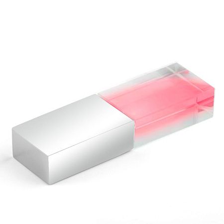 Флеш накопитель USB 2.0 Кристалл, металл/стекло, прозрачный/серебристый, подсветка красным, 16 GB