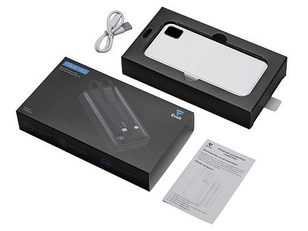 Внешний аккумулятор со встроенными кабелями «Фрэйм Про», быстрая зарядка, 20000мач