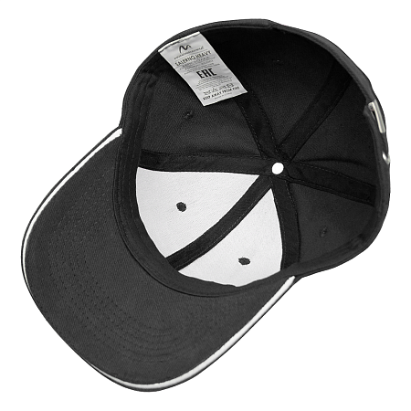 Кепка 6- панельная Salerno Heavy 350,  c белым сендвичем, черная