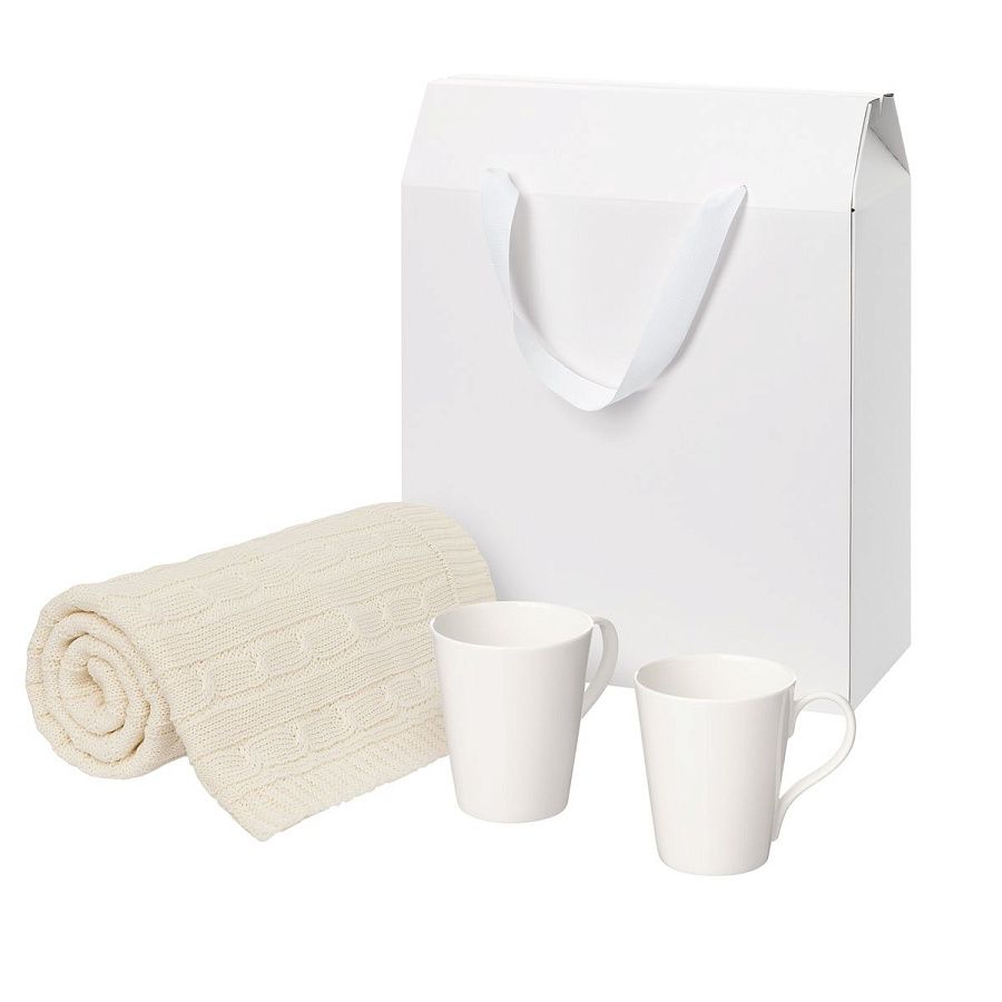 Подарочный набор Веста (Vesta), Фадо (Fado), бежевый в коробке-пакете (две фарфоровых кружки)