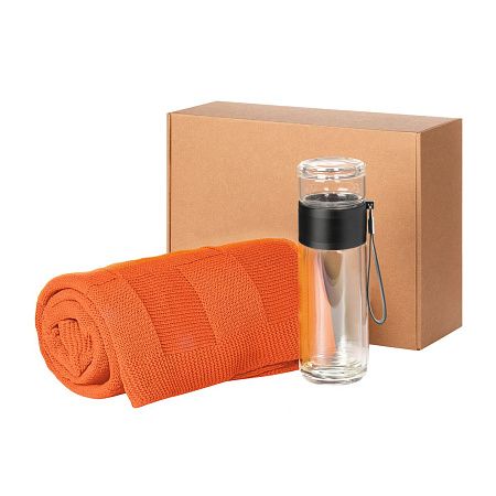 Подарочный набор Terso, Cella, оранжевый (плед, термобутылка)