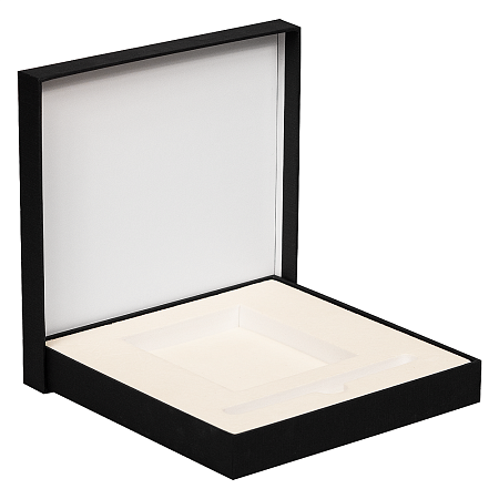 Коробка подарочная, размер 18*18*2 см, Solution Superior Linen, черная,  бежевый ложемент под ручку и прямоугольный предмет