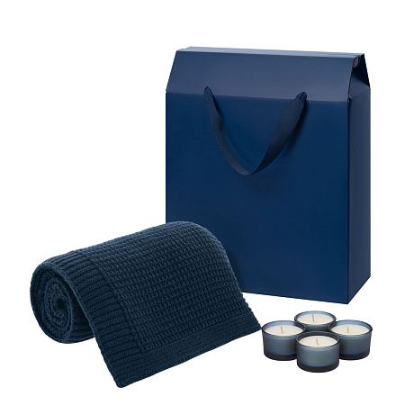 Подарочный набор Sento, Malta Soft, синий (свечи, плед)