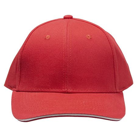 Кепка 6-панельная Oxford 300, c белым сендвичем, красная