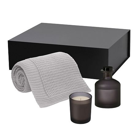 Подарочный набор Энигма (Enigma), Мальта Софт (Malta Soft), серый (свеча, диффузор, плед)