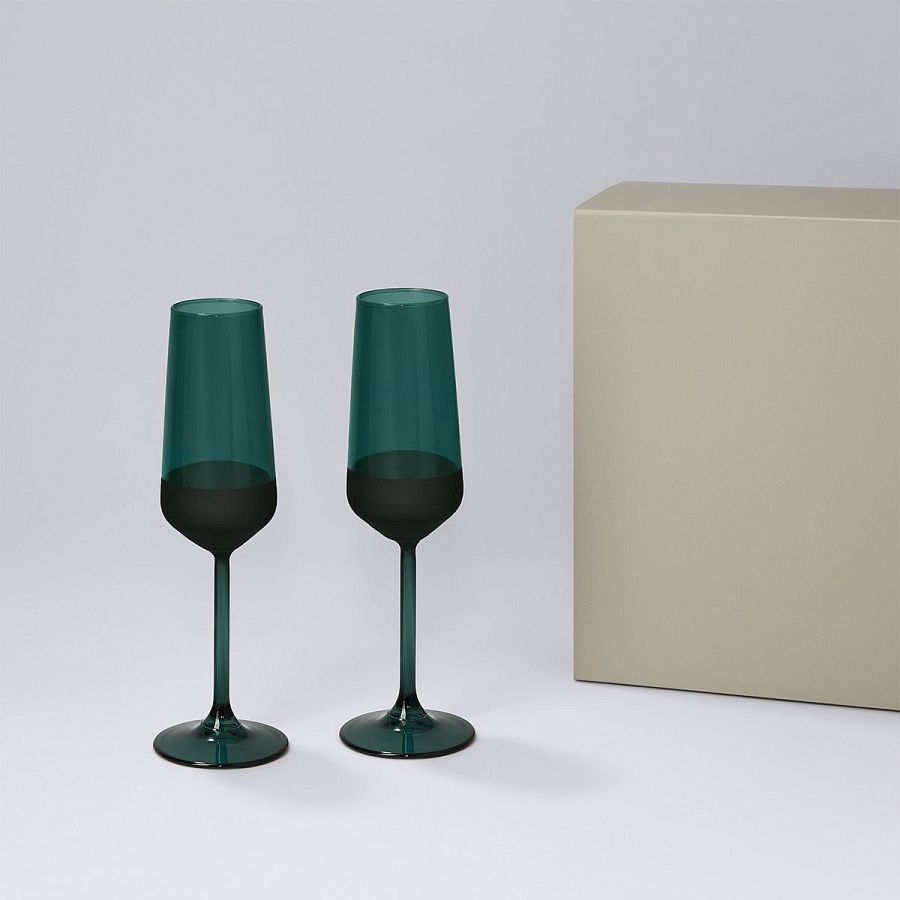 Подарочный набор 2 бокала для шампанского Emerald в серой коробке