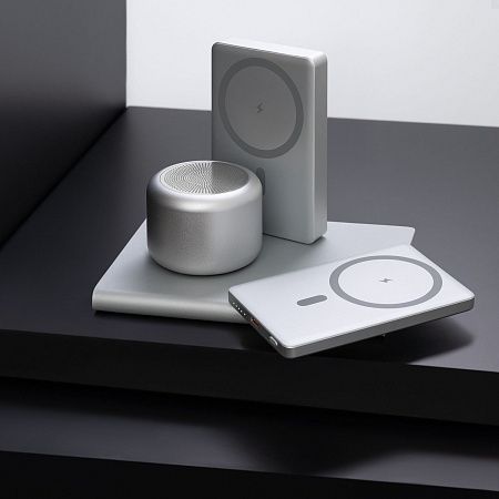 Внешний аккумулятор Atlantis PD Plus 10000mAh с функцией беспроводной зарядки 15W, серебряный